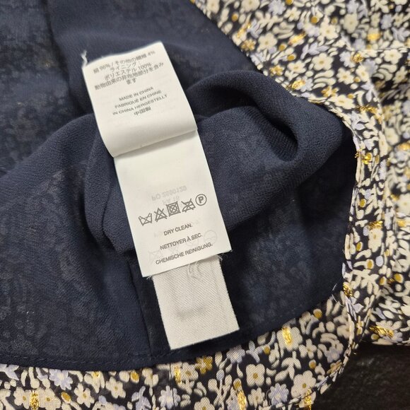 J.Crew Silk Blouse 00 Black Floral w/ Gold Accents Short Sleeve Romantic Academi - Picture 6 of 7